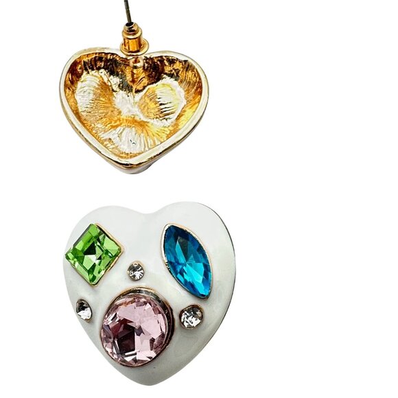 Womens Earrings Blue Pink Green Rhinestone White Enamel Heart Earrings Pierced - Picture 3 of 5
